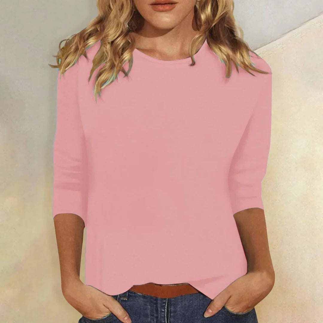 Women's Crew Neck Top Casual Three Quarter Sleeve Blouse