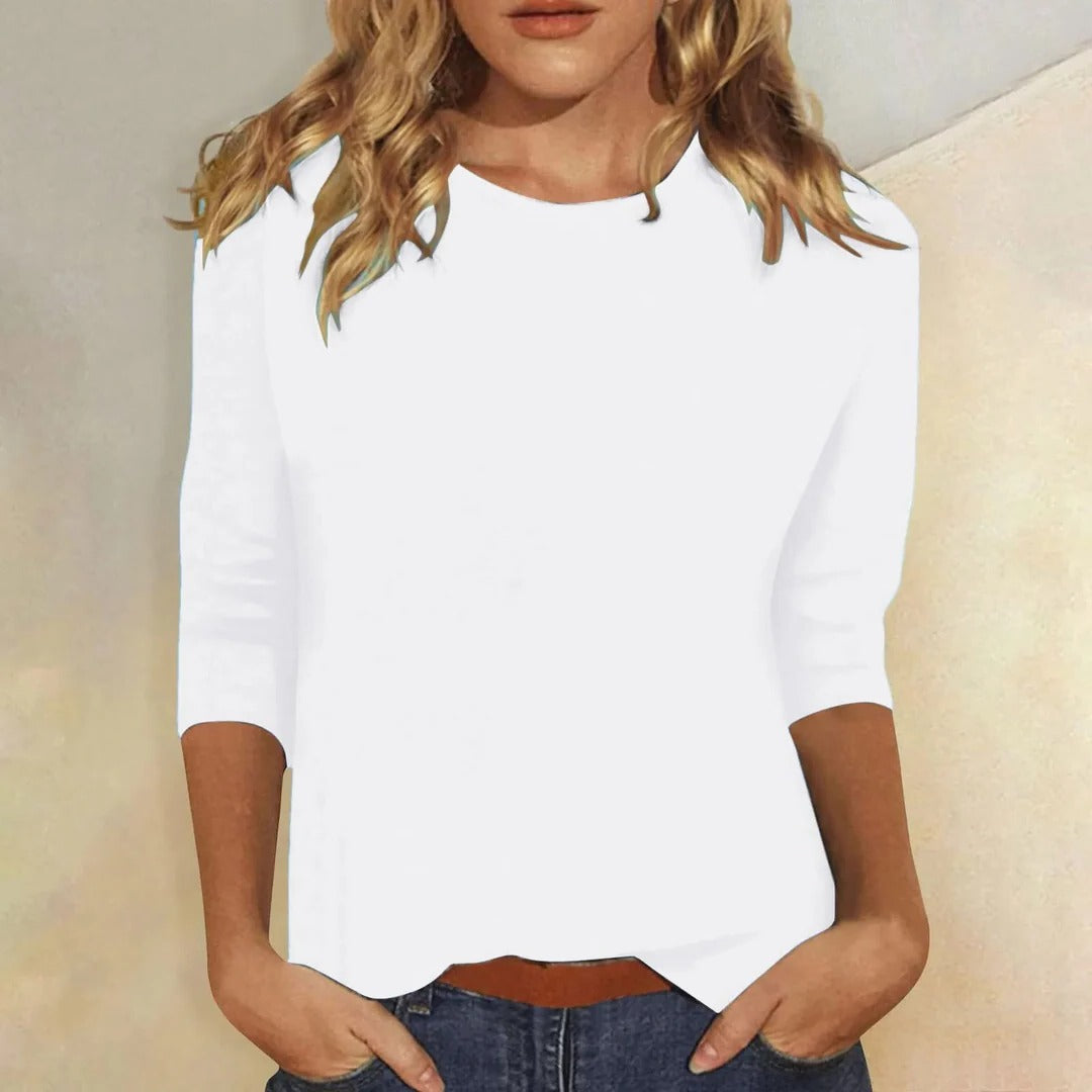 Women's Crew Neck Top Casual Three Quarter Sleeve Blouse