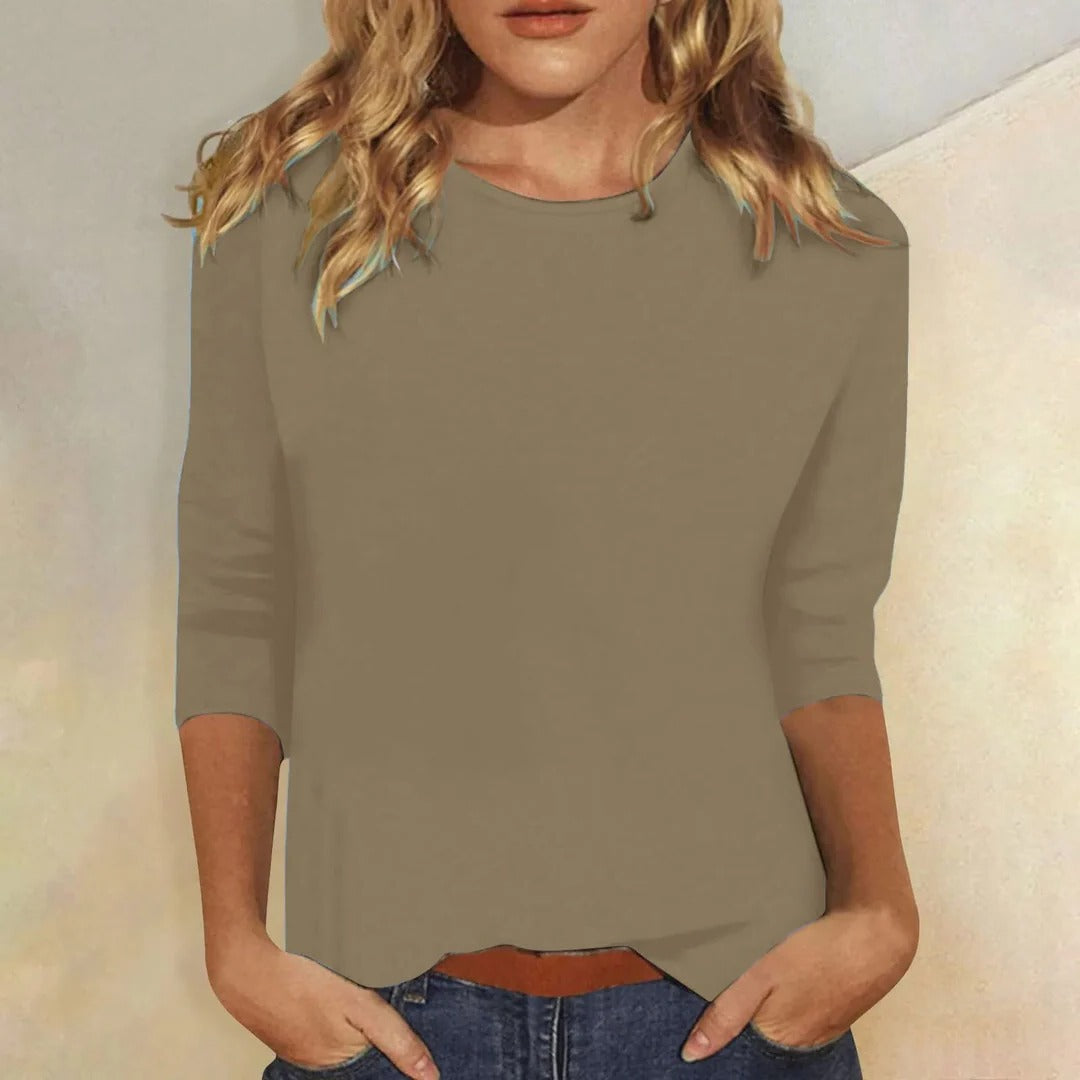 Women's Crew Neck Top Casual Three Quarter Sleeve Blouse