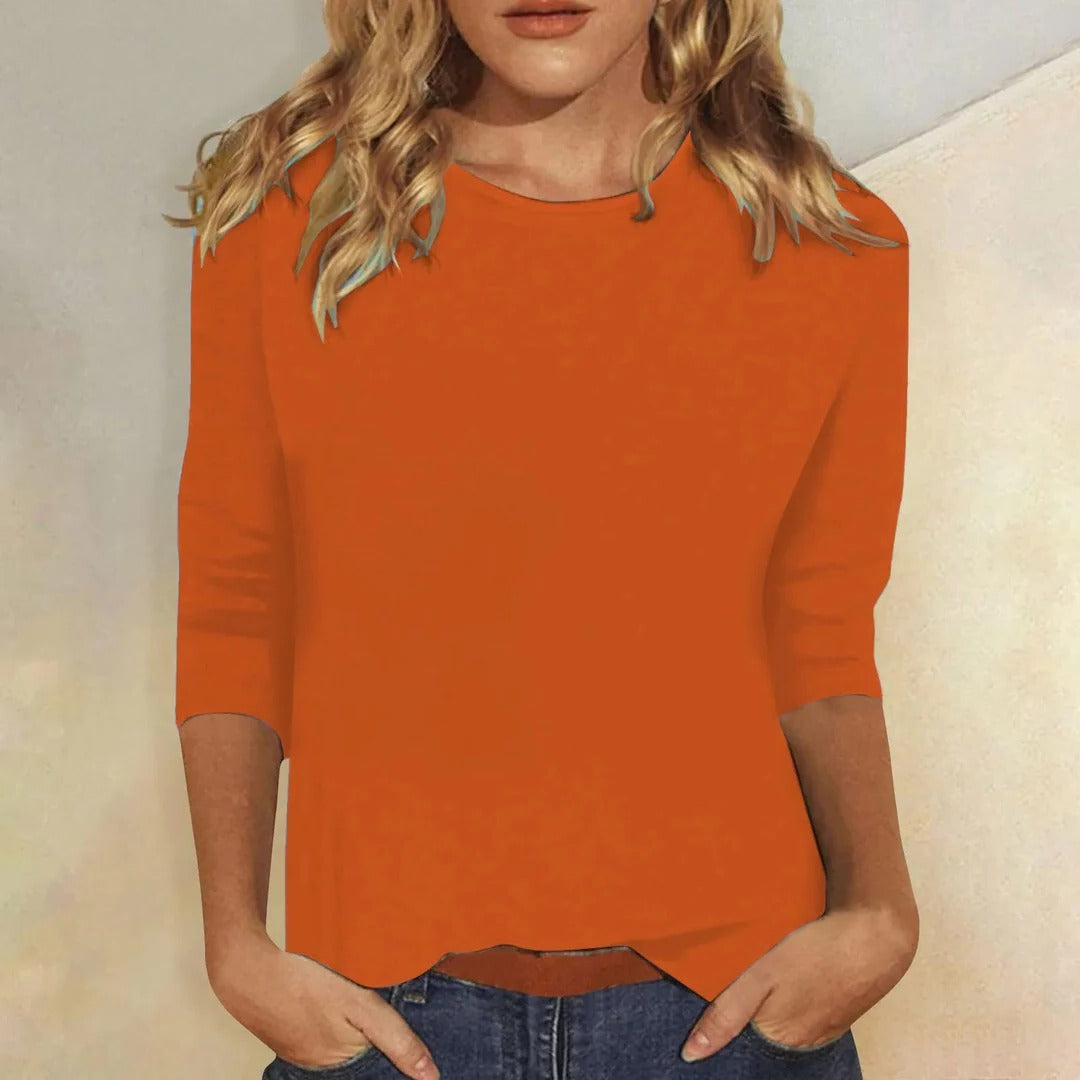 Women's Crew Neck Top Casual Three Quarter Sleeve Blouse