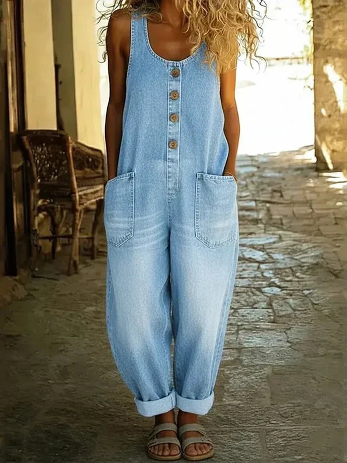 Women's Denim Overalls Loose Fit Sleeveless Jumpsuit