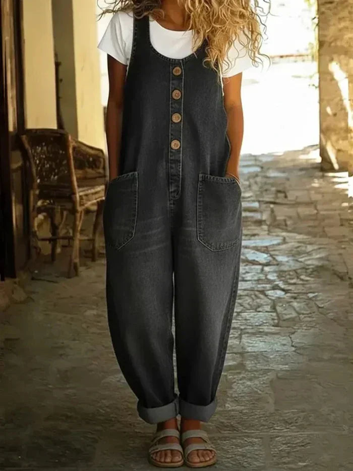 Women's Denim Overalls Loose Fit Sleeveless Jumpsuit