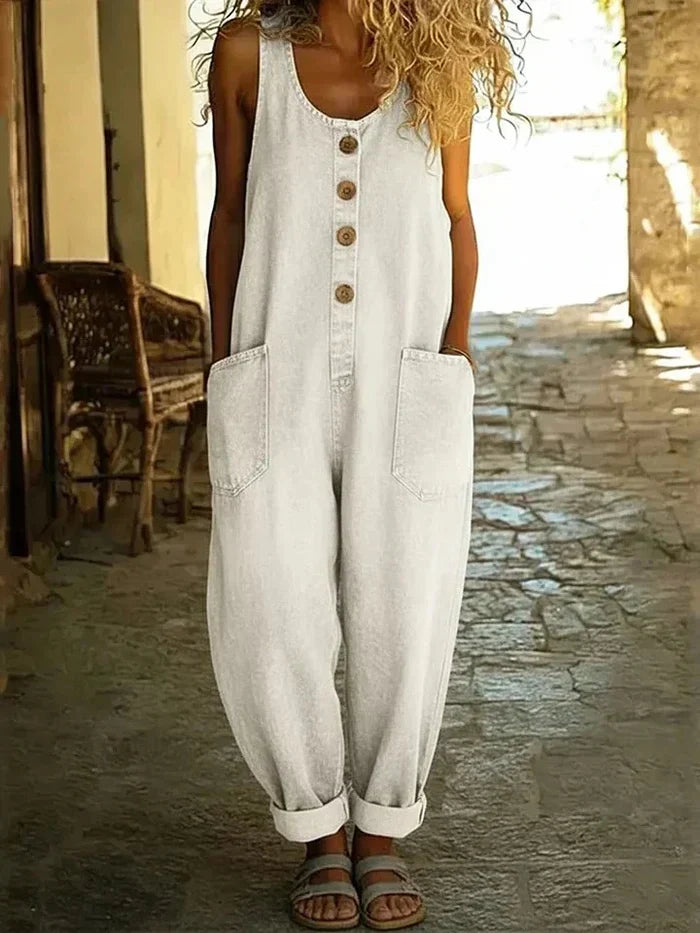 Women's Denim Overalls Loose Fit Sleeveless Jumpsuit