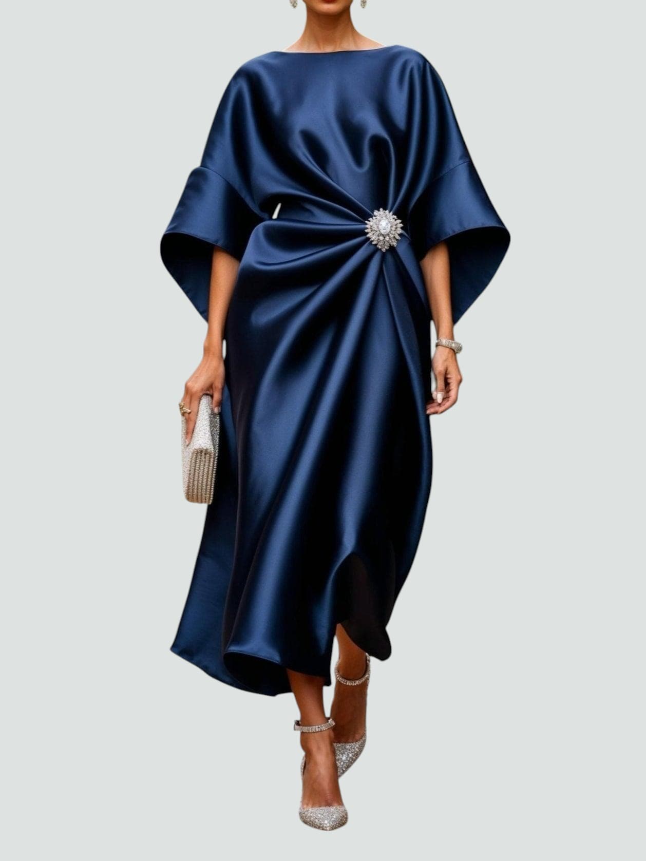 Women's Elegant Wedding Guest Midi Dress Bell Sleeve Cocktail