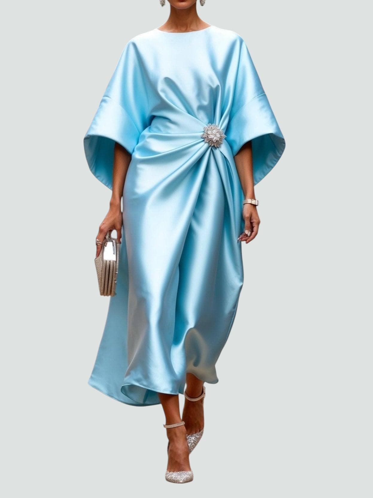 Women's Elegant Wedding Guest Midi Dress Bell Sleeve Cocktail