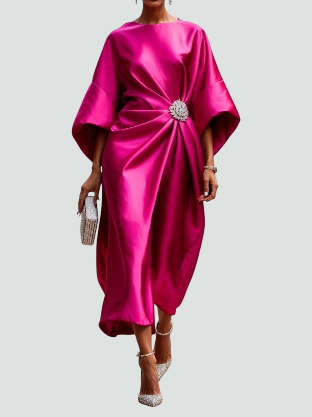 Women's Elegant Wedding Guest Midi Dress Bell Sleeve Cocktail