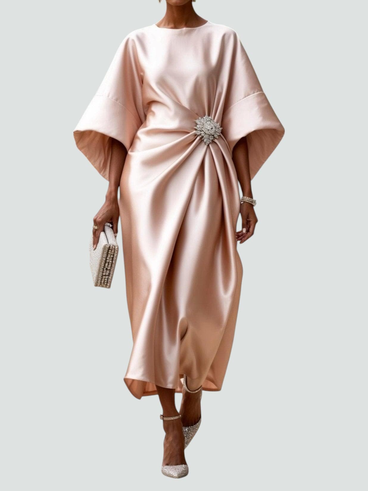 Women's Elegant Wedding Guest Midi Dress Bell Sleeve Cocktail