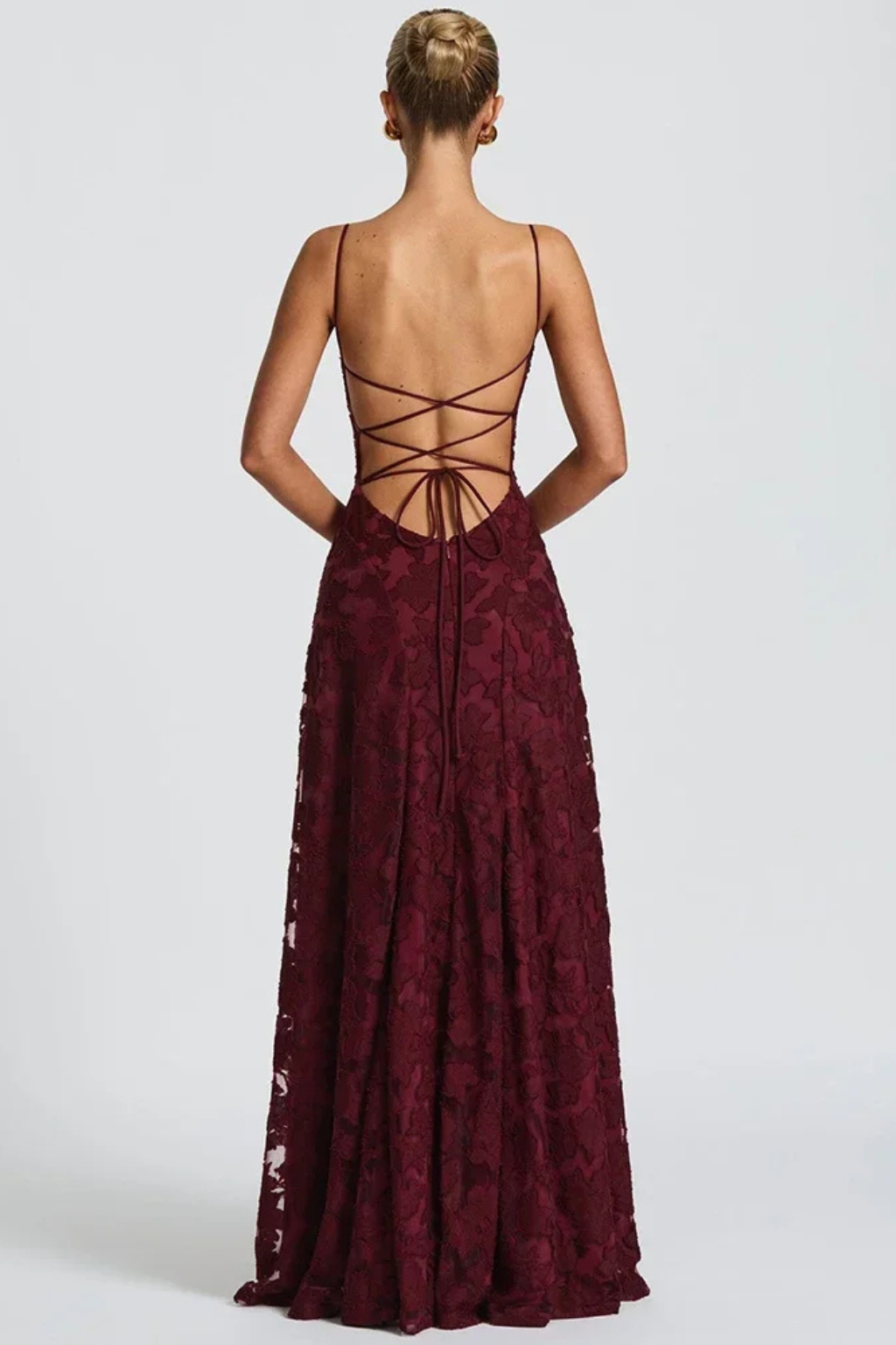 Women's Floral Lace Maxi Wedding Guest Dress with Spaghetti Straps