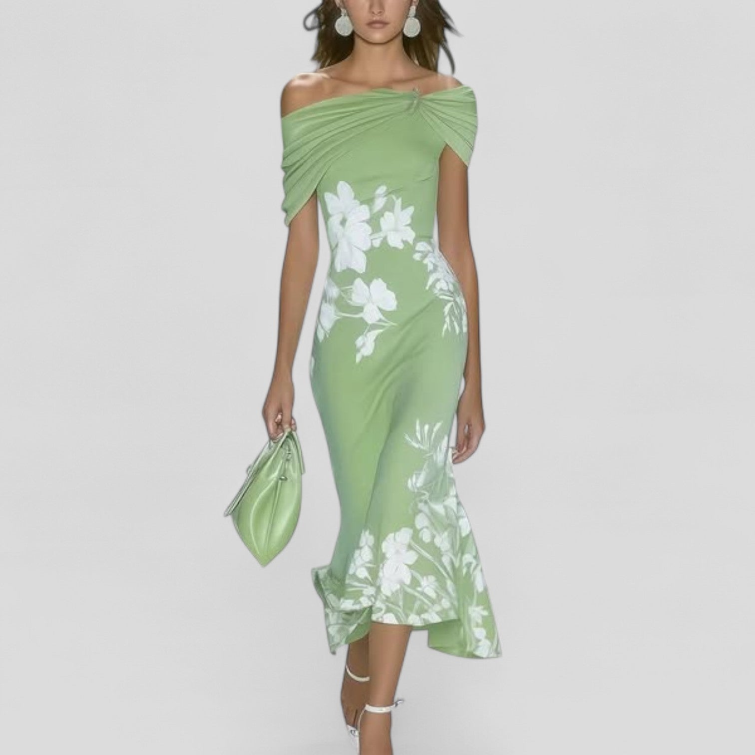 Women's Floral Wedding Guest Midi Dress Off the Shoulder