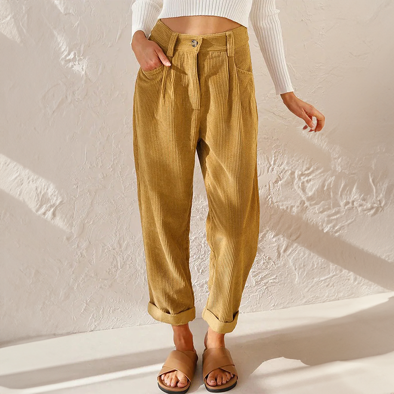 Women's High-Waist Corduroy Trousers Relaxed Tapered Leg Pants