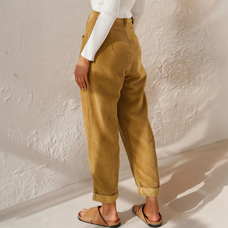 Women's High-Waist Corduroy Trousers Relaxed Tapered Leg Pants