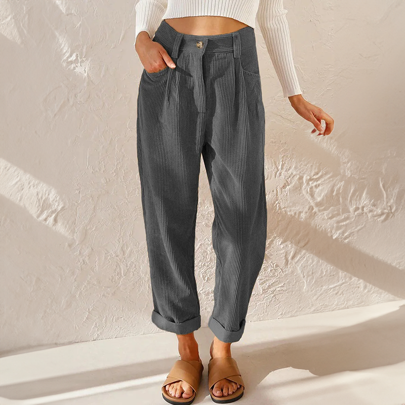 Women's High-Waist Corduroy Trousers Relaxed Tapered Leg Pants