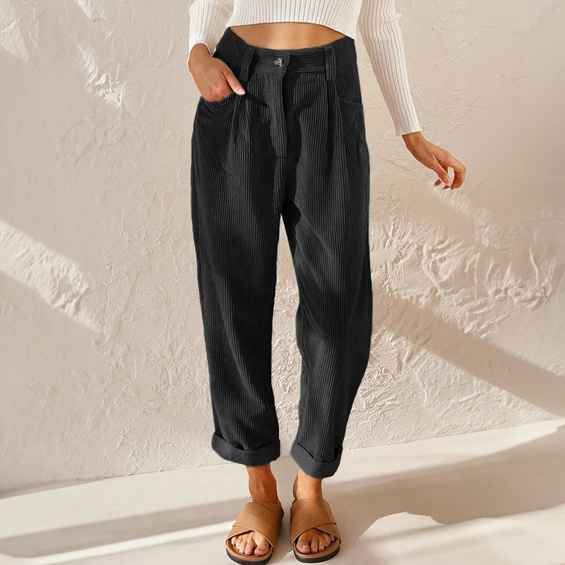 Women's High-Waist Corduroy Trousers Relaxed Tapered Leg Pants