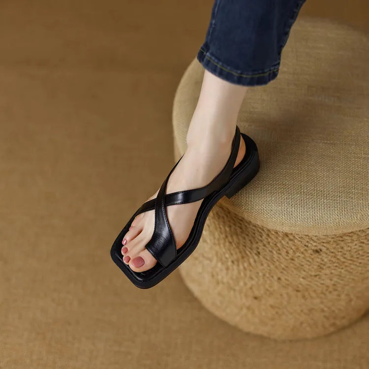 Women's Leather Sandals Crossover Straps and Adjustable Buckle