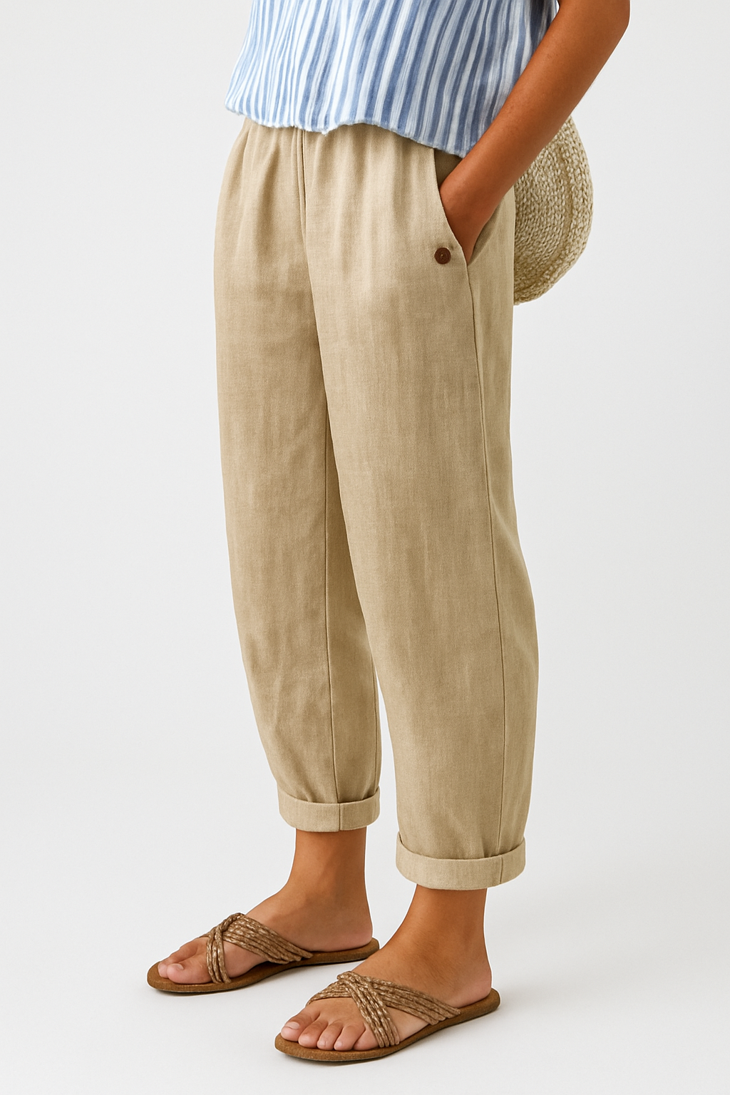 Women's Linen Pants Tapered Silhouette and Side Slip Pockets