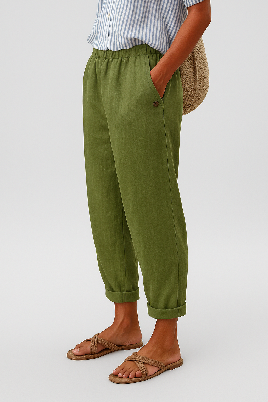 Women's Linen Pants Tapered Silhouette and Side Slip Pockets