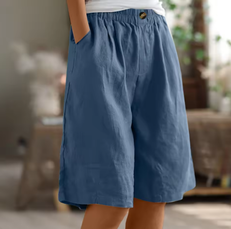 Women's Linen Shorts Elastic Waistband and Side Slash Pockets