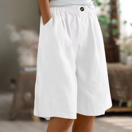 Women's Linen Shorts Elastic Waistband and Side Slash Pockets