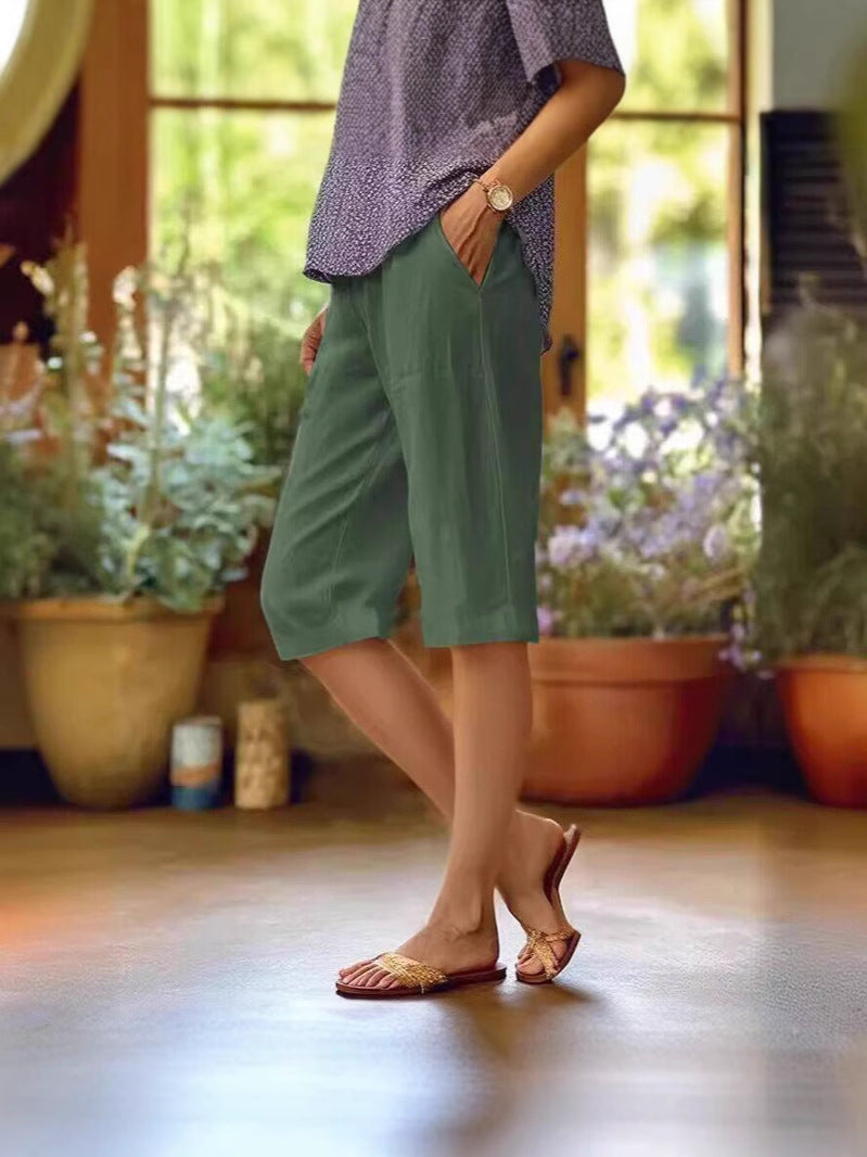 Women's Linen Shorts Straight-Leg Silhouette and Side Slip Pockets