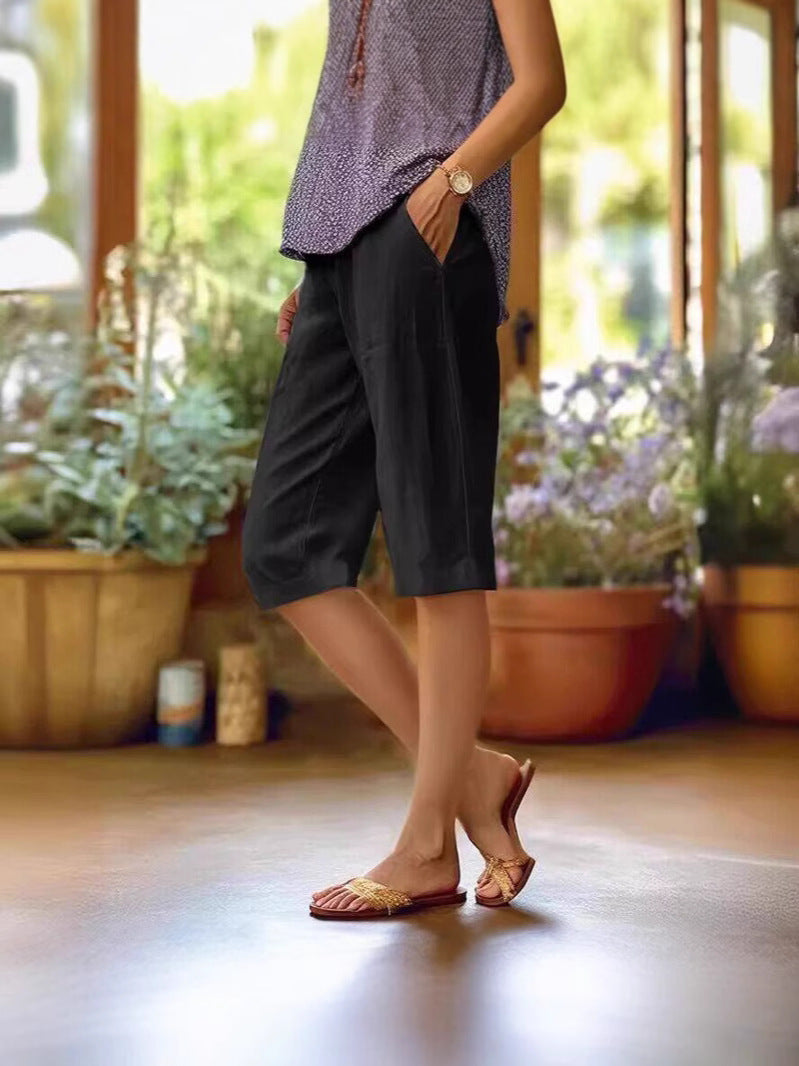 Women's Linen Shorts Straight-Leg Silhouette and Side Slip Pockets