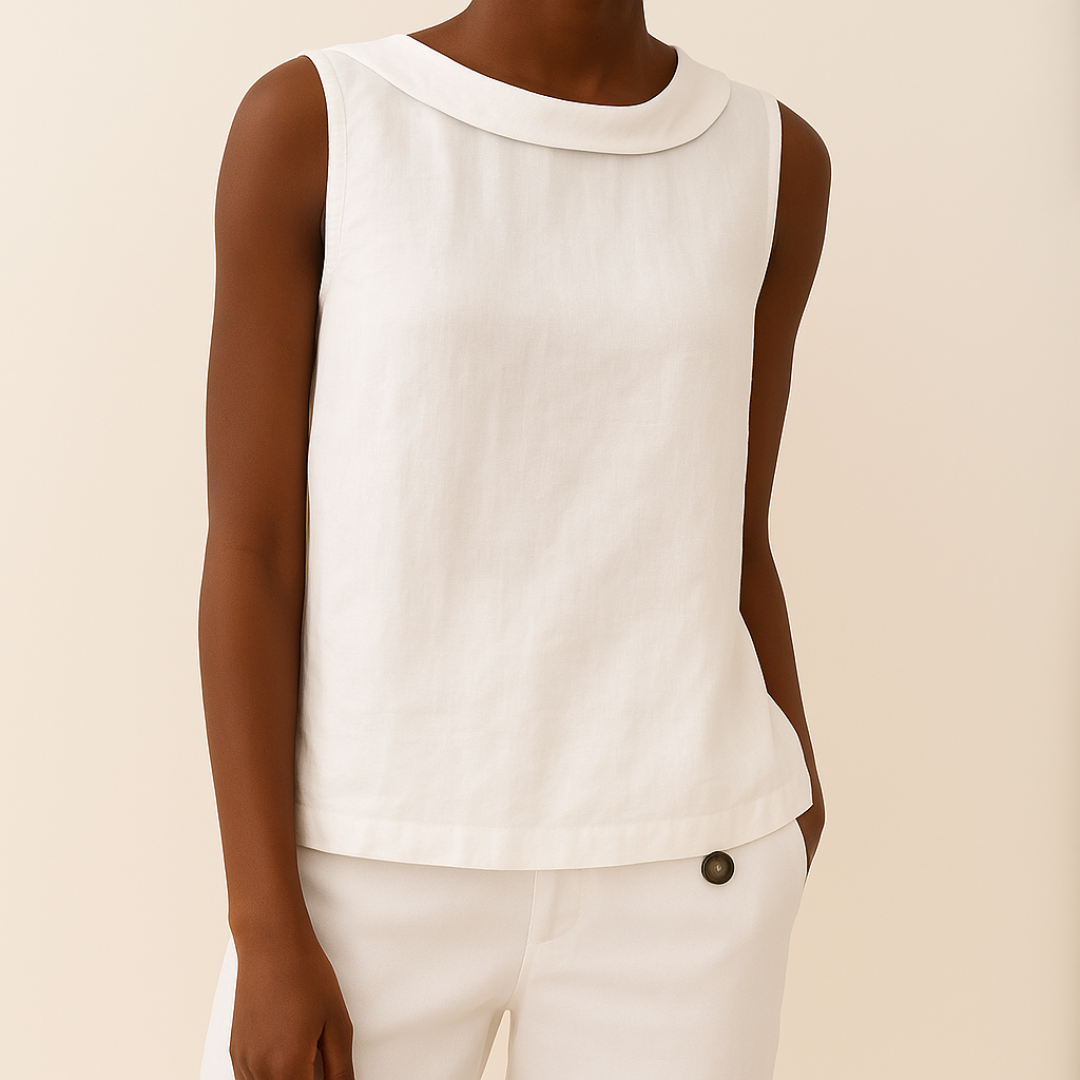 Women's Linen Top Sleeveless Roll Collar Shell