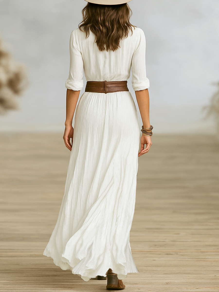 Women's Maxi Dress Front Button Placket and High Center Slit