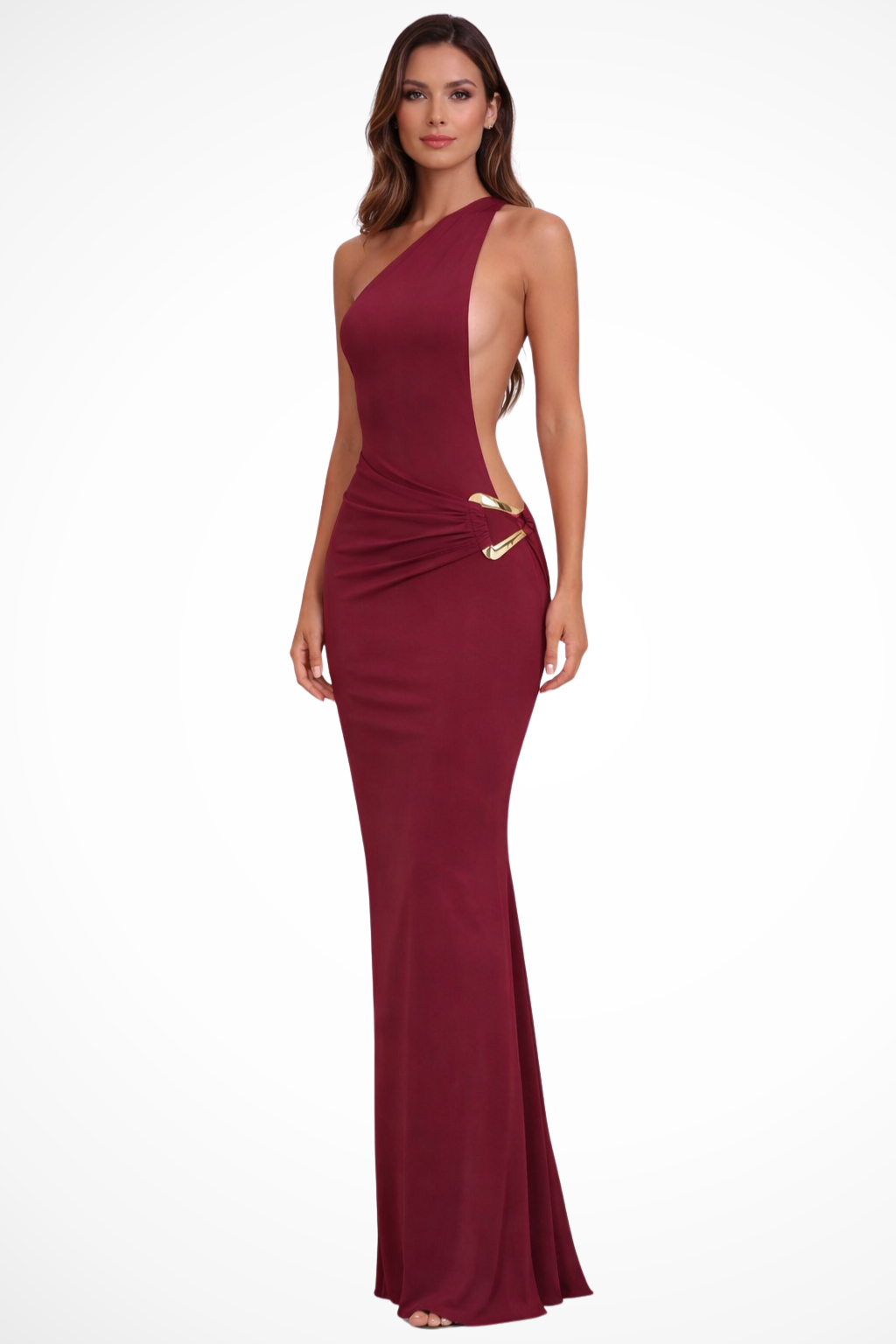 Women's Maxi Wedding Guest Dress with One-Shoulder Design