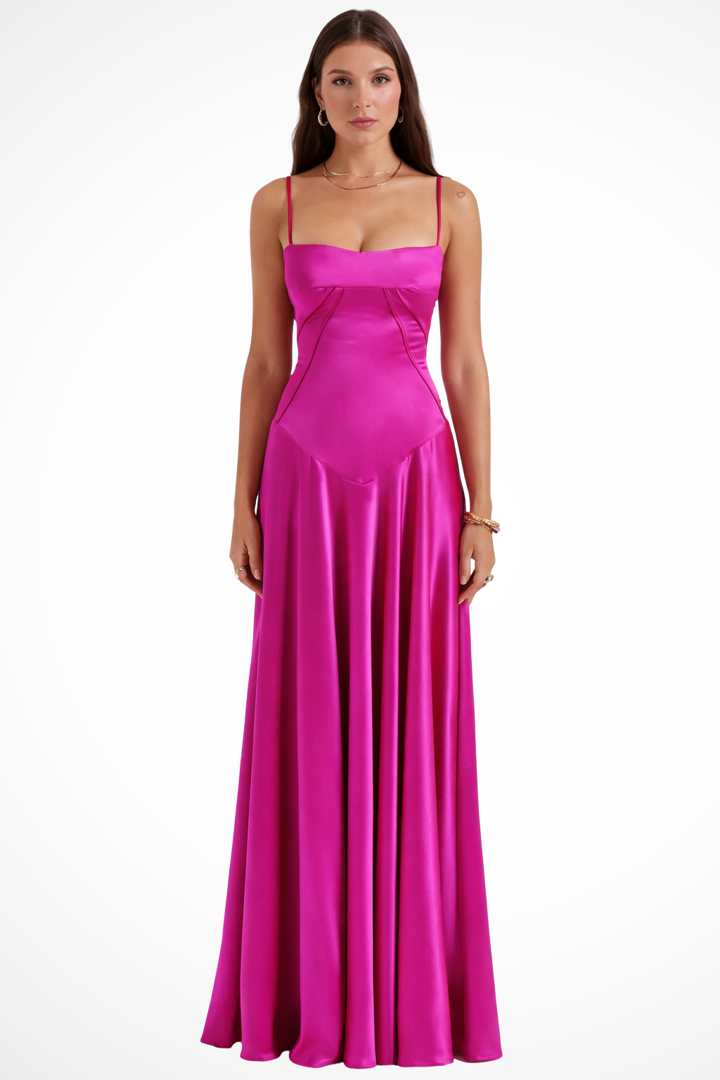 Women's Maxi Dress with Spaghetti Straps and Seamed Bodice Detail