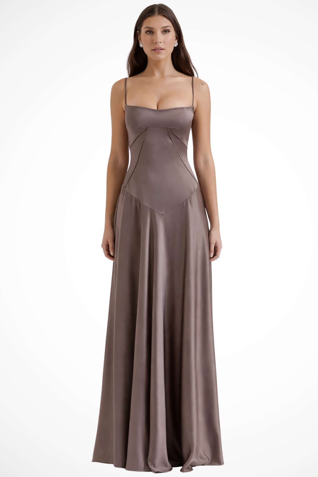 Women's Maxi Dress with Spaghetti Straps and Seamed Bodice Detail