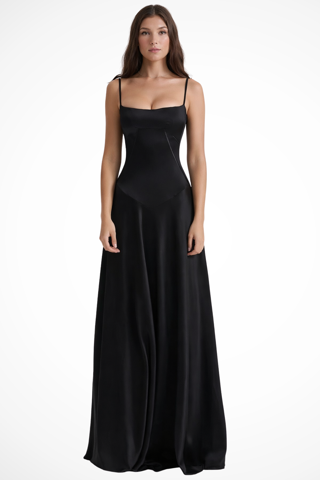 Women's Maxi Dress with Spaghetti Straps and Seamed Bodice Detail
