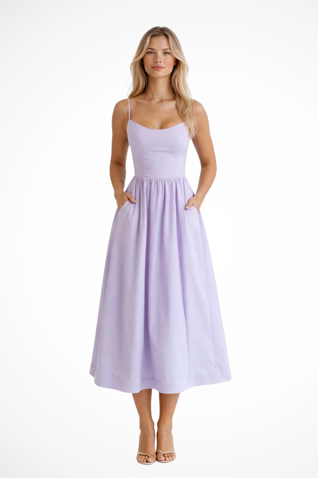 Women's A-Line Dress Scoop Neck Spaghetti Strap Midi