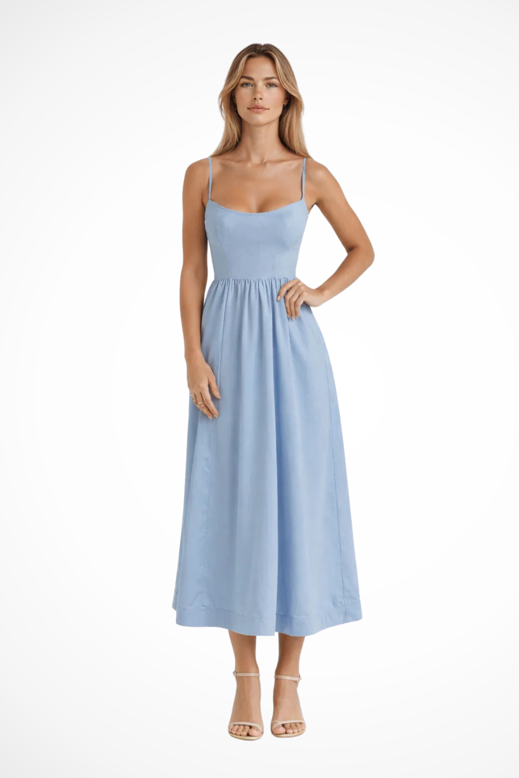 Women's A-Line Dress Scoop Neck Spaghetti Strap Midi