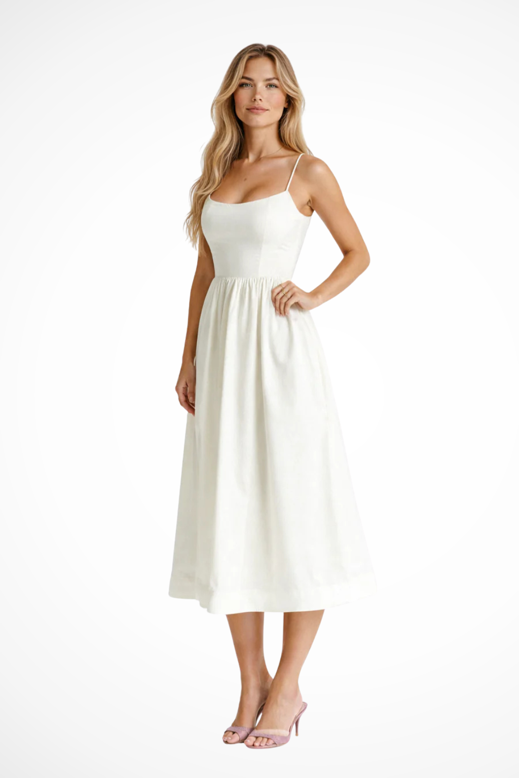 Women's A-Line Dress Scoop Neck Spaghetti Strap Midi