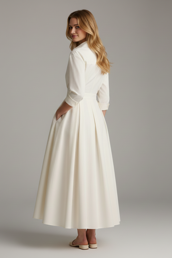 Women's Wedding Guest Dress V Neck Midi Shirt