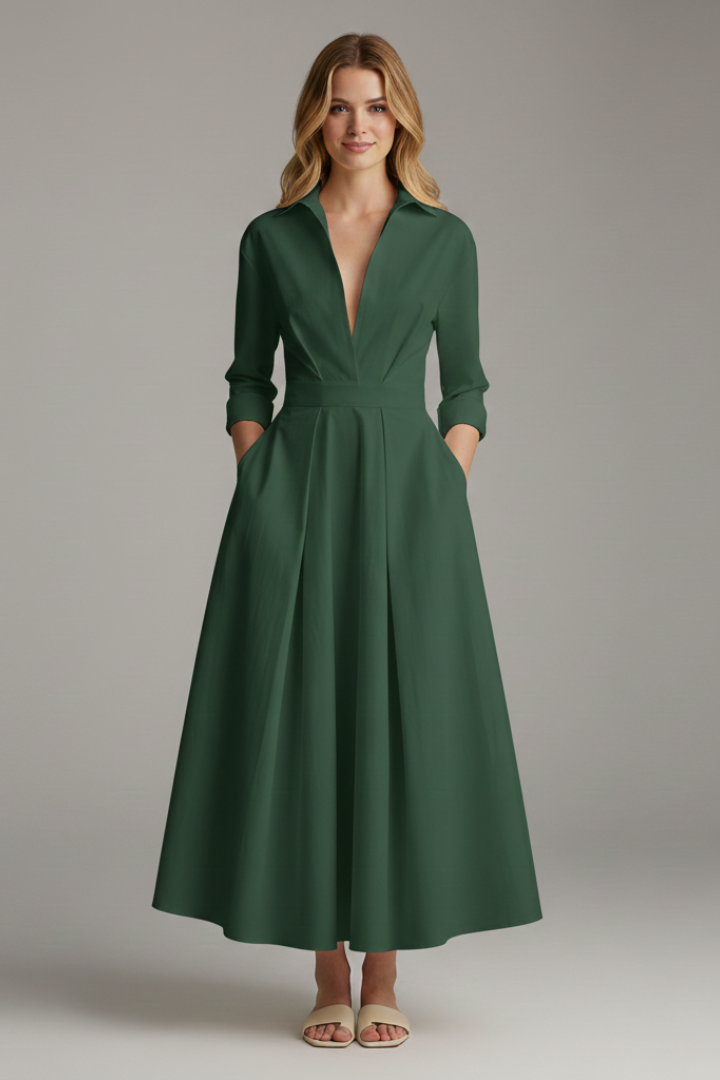 Women's Wedding Guest Dress V Neck Midi Shirt