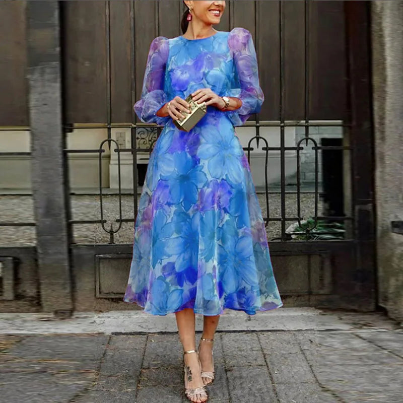 Women's Midi Wedding Guest Dress Multi-Color Floral Print