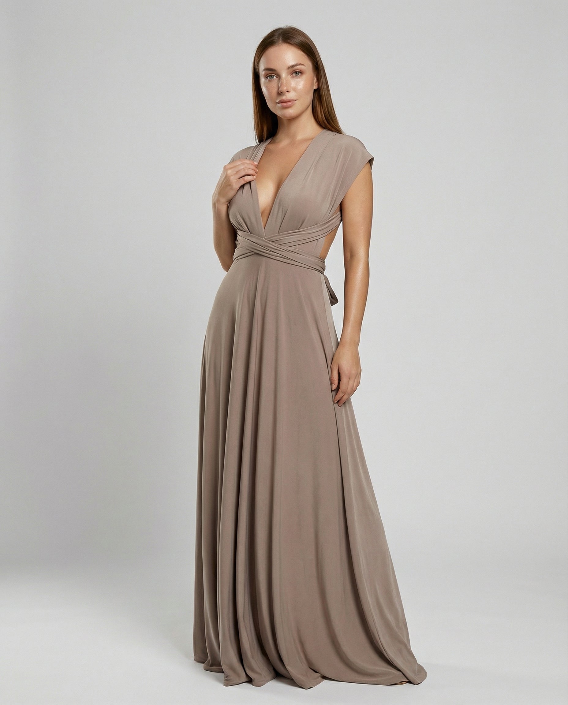 Women's Multiway Maxi Wedding Guest Dress V-Neck and Versatile Tie Design