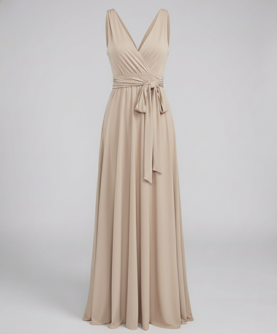 Women's Multiway Maxi Wedding Guest Dress V-Neck and Versatile Tie Design