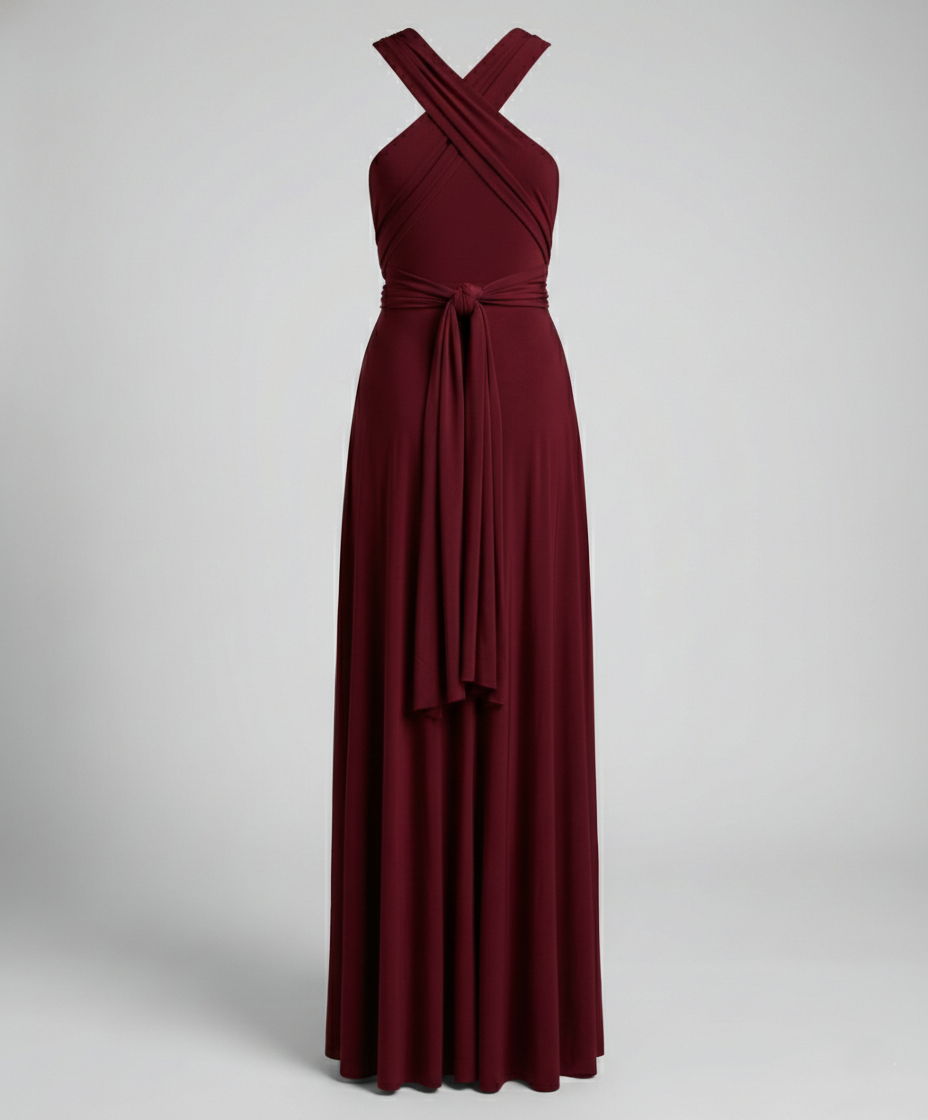 Women's Multiway Maxi Wedding Guest Dress V-Neck and Versatile Tie Design