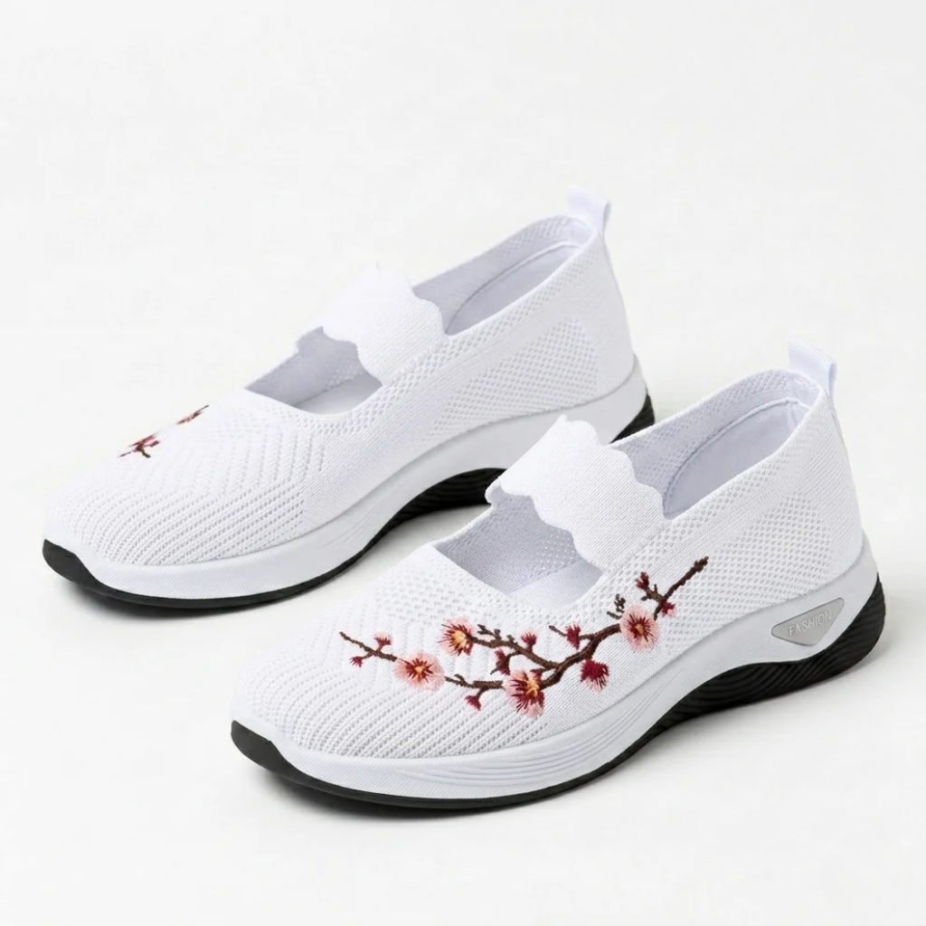 Women's Non-Slip Sneakers Orthopedic Breathable Knit with Floral Embroidery
