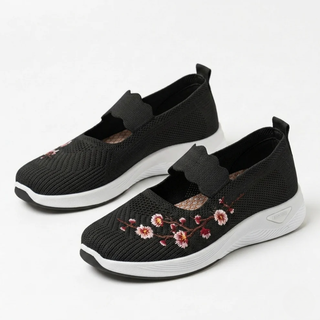 Women's Non-Slip Sneakers Orthopedic Breathable Knit with Floral Embroidery