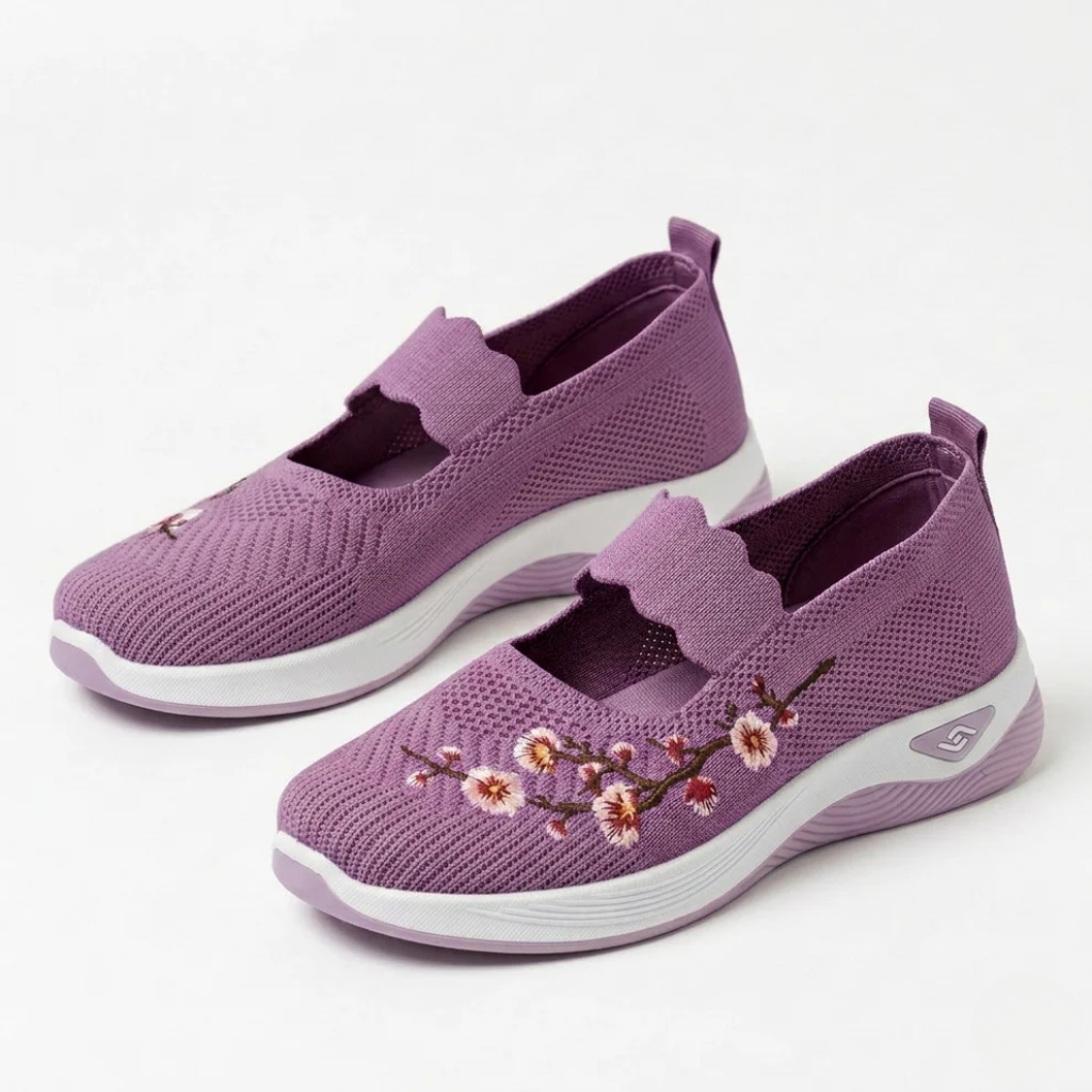 Women's Non-Slip Sneakers Orthopedic Breathable Knit with Floral Embroidery