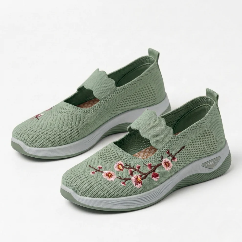 Women's Non-Slip Sneakers Orthopedic Breathable Knit with Floral Embroidery