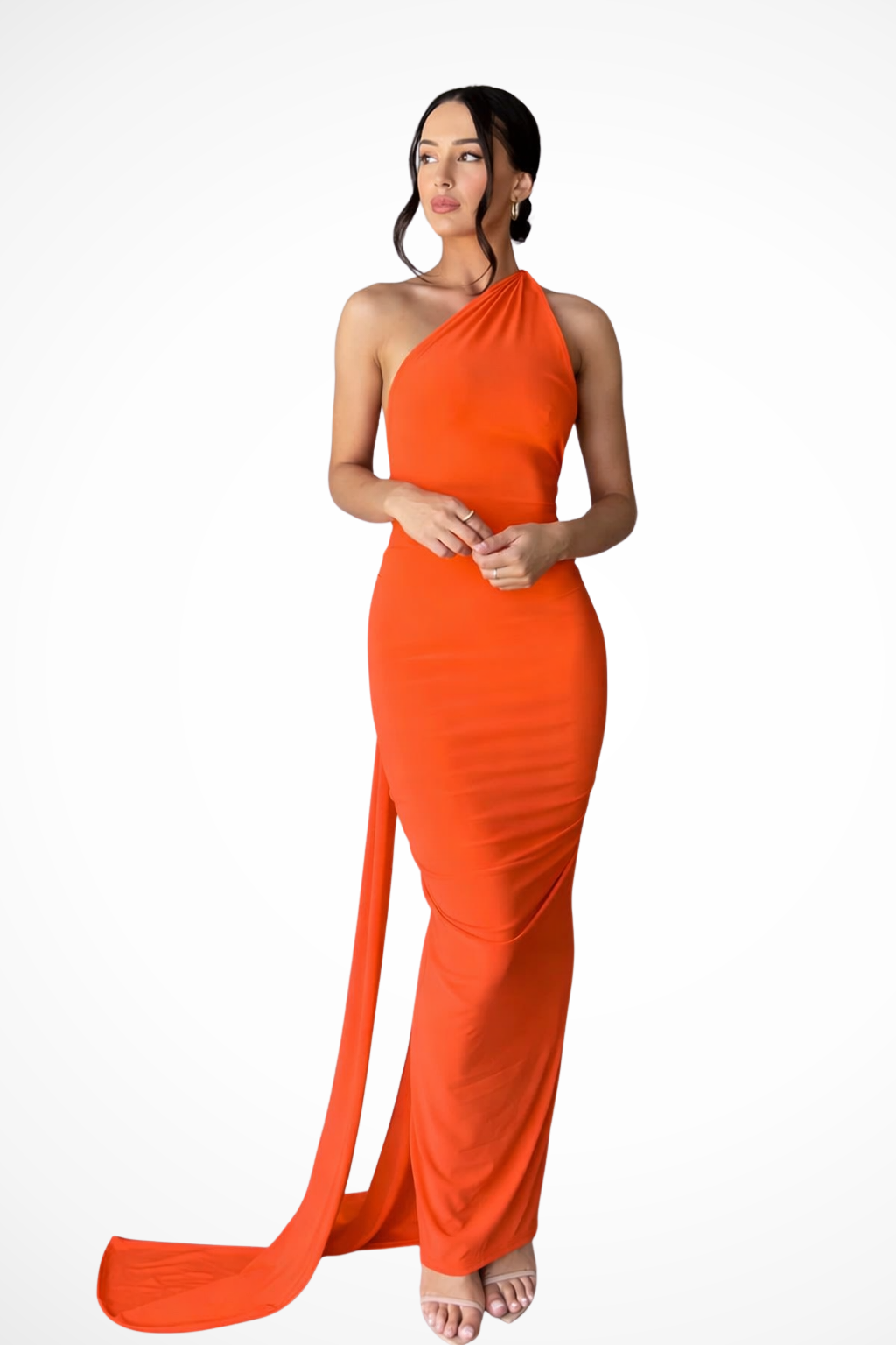 Women's One-Shoulder Maxi Dress with Backless Ruched Design and Long Side Drape
