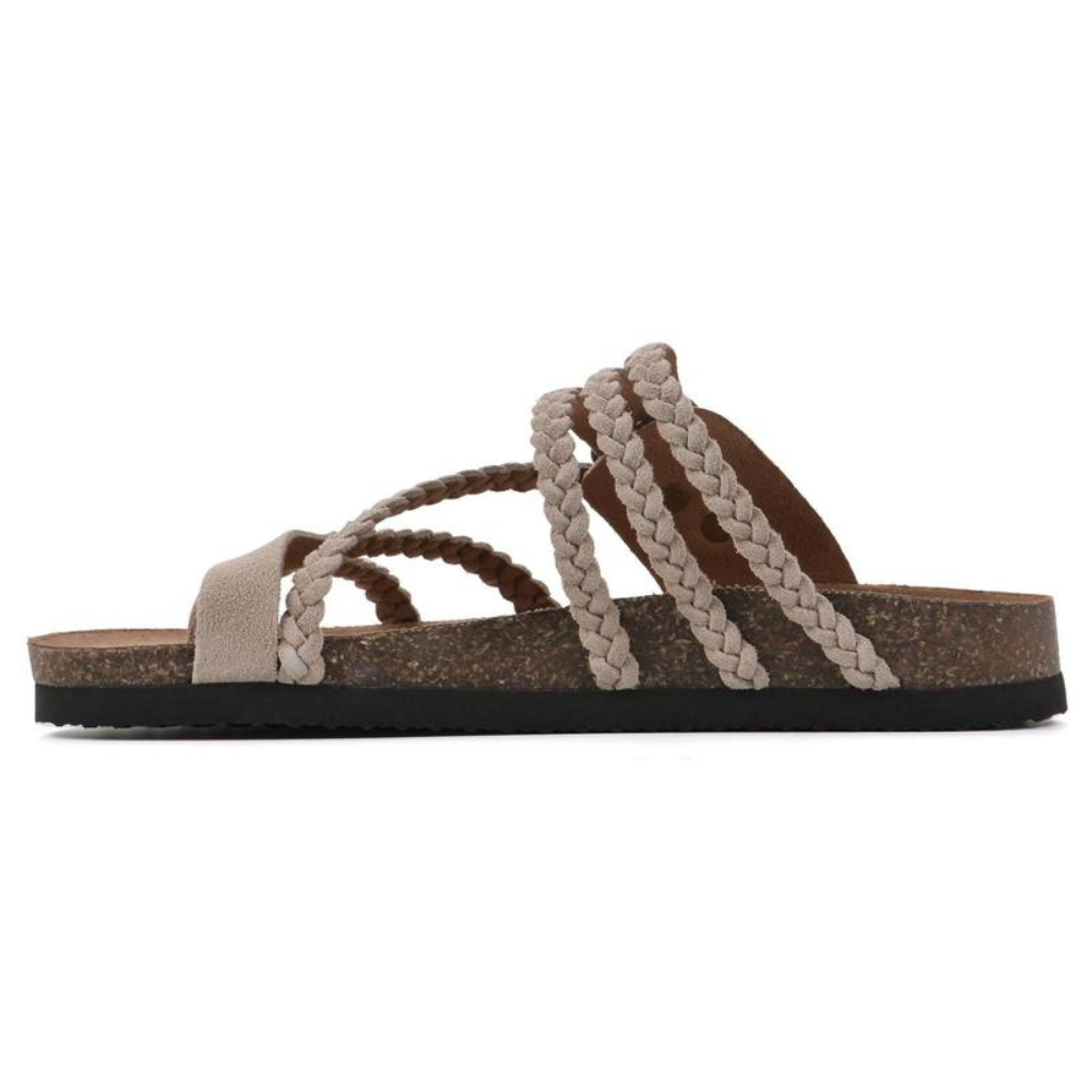 Women's Orthopedic Braided Buckle Flat Sandals Cork Sole