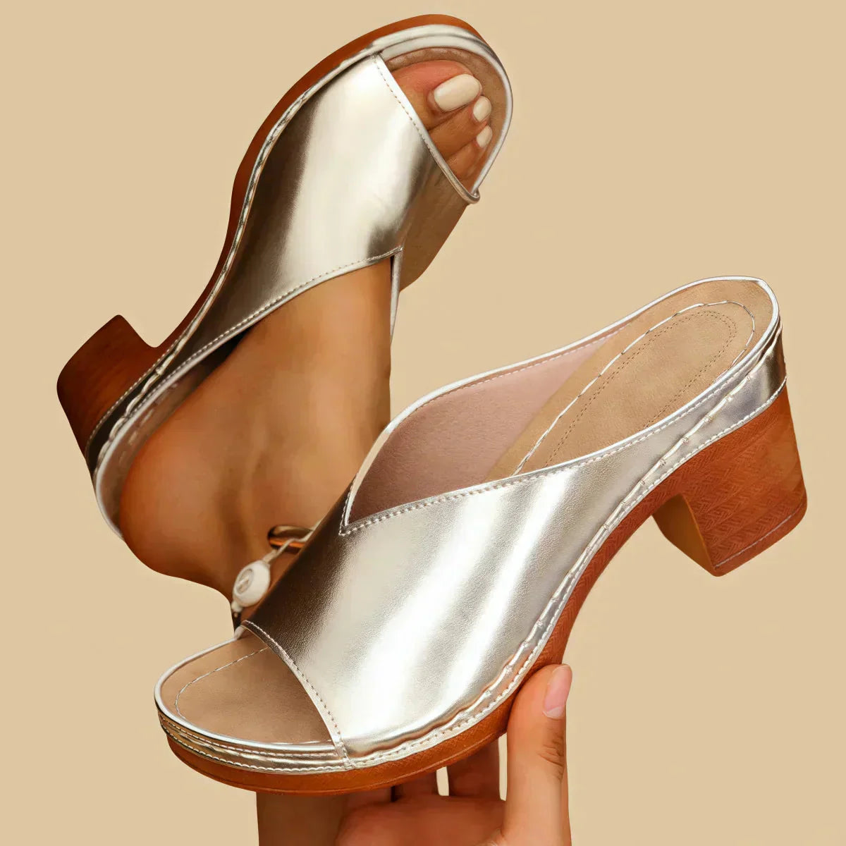 Women's Orthopedic Sandals Block Mid-Heel and Secure Wide-Vamp Cut
