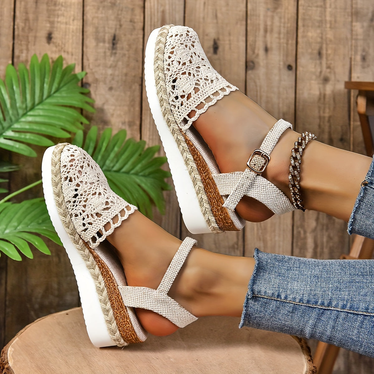 Women's Orthopedic Sandals Crochet Boho Wedge Platform Espadrille