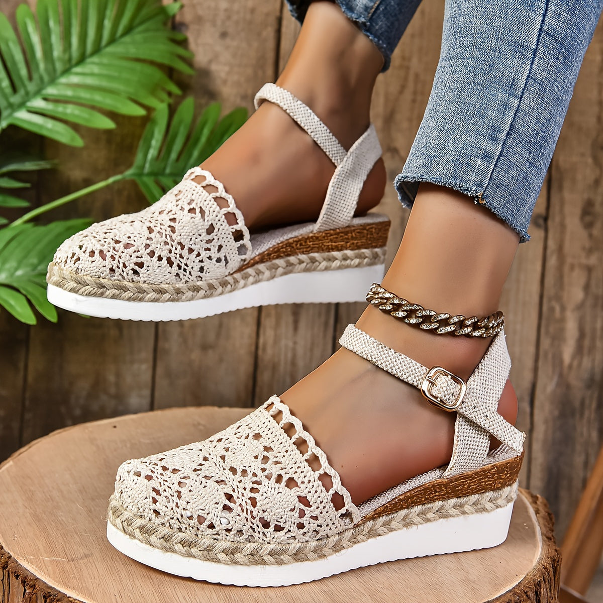 Women's Orthopedic Sandals Crochet Boho Wedge Platform Espadrille