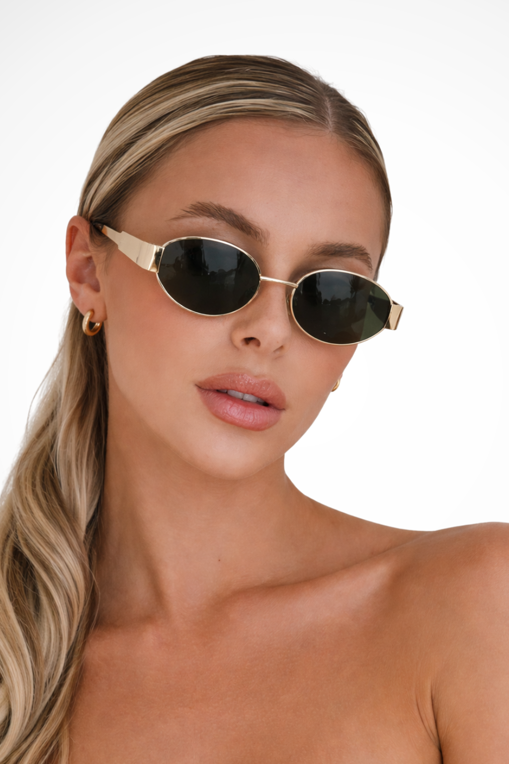 Women's Oval Sunglasses with Slim Frame and UV Protection