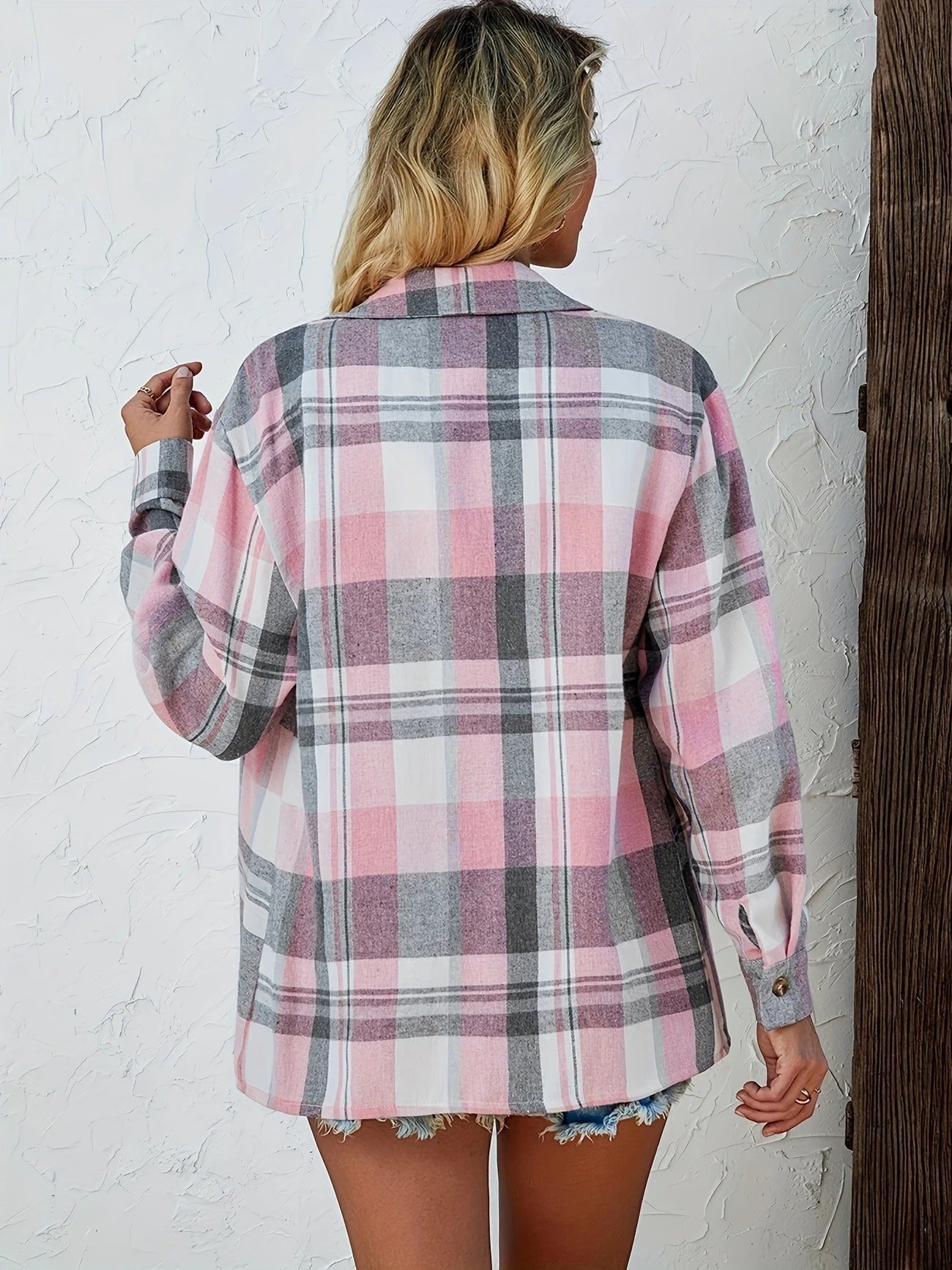 Women's Plaid Flannel Long Sleeve Button Up Shirt Casual Oversized